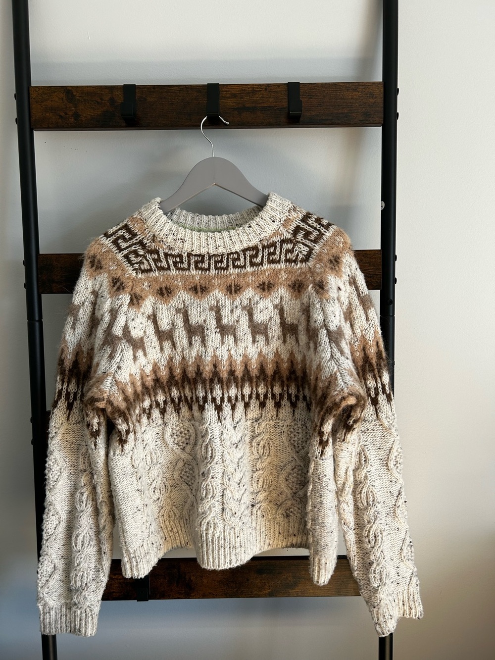 OUI alpaca, mohair, and wool Nordic llama pattern Sweater size 10